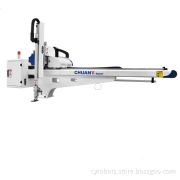 Industrial Robot Arm Picking and Placing Clear Square Plastic Paint Buckets